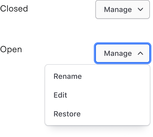 Example of open and closed dropdowns